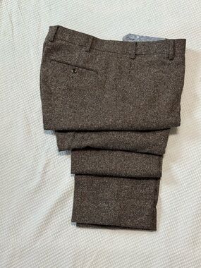 6 east Men's Brown Tweed Dress Pants made in Italy